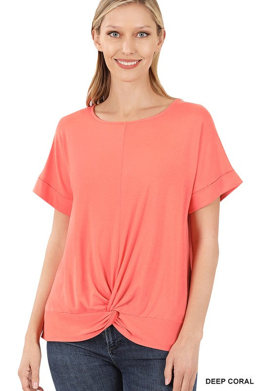 Deep Coral Knot Front Top- Final Sale